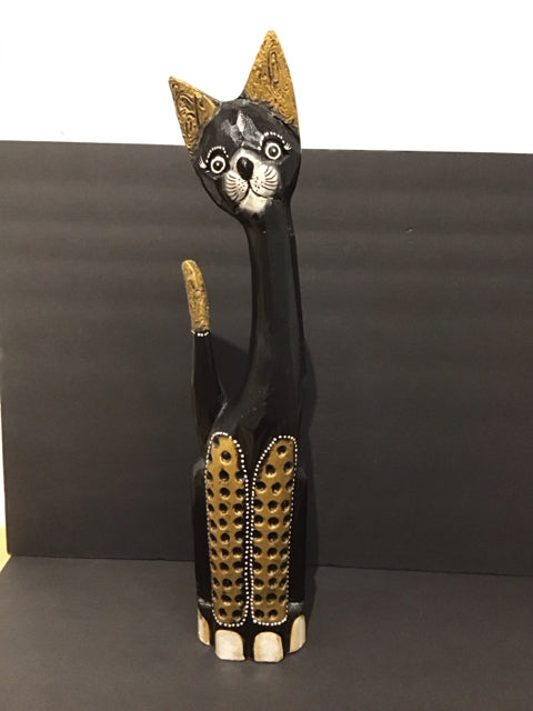 24" Black Wood Cat w/Gold Accents