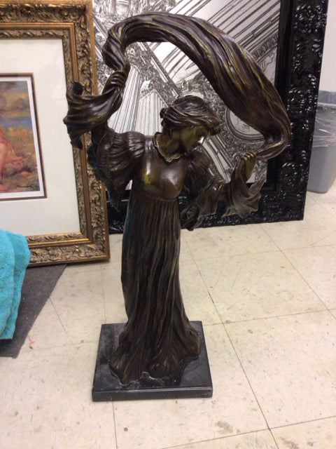 28 1/2" Bronze Female Sculpture On Marble Base