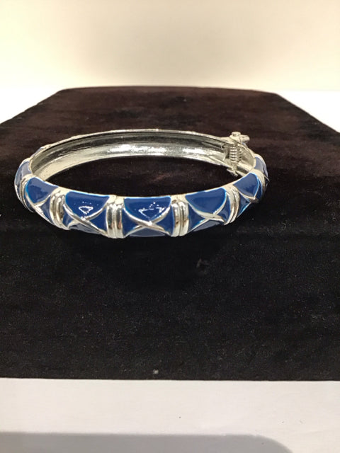 Silver Cuff Bracelet w/Blue Enamel