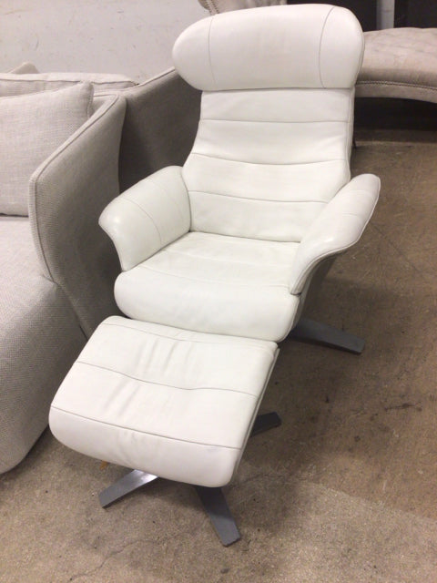 AS-IS Caligaris Vinyl Wood Modern Aimes Recliner & Ottoman(Soiled)