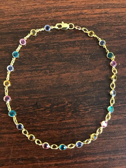 Goldtone Multi Stone Anklet Bracelet