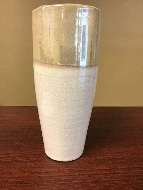 13" Cream Metallic Glazed Ceramic Vase
