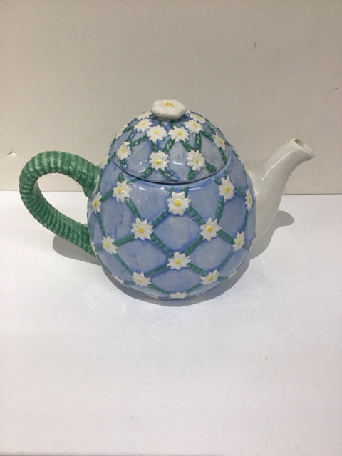 White Ceramic Teapot with Daises