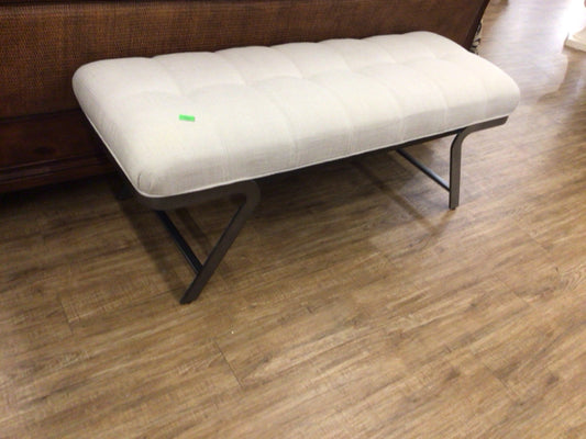AS-IS Cream Tufted Bench W/Metal Legs(Light Soil)
