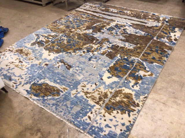 8' X 10 121 1/2" Blue/Gold/Cream Short Fringe Rug