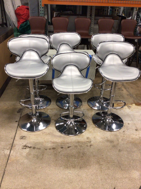 Set Of 6 Silver & Chrome Bar Stools