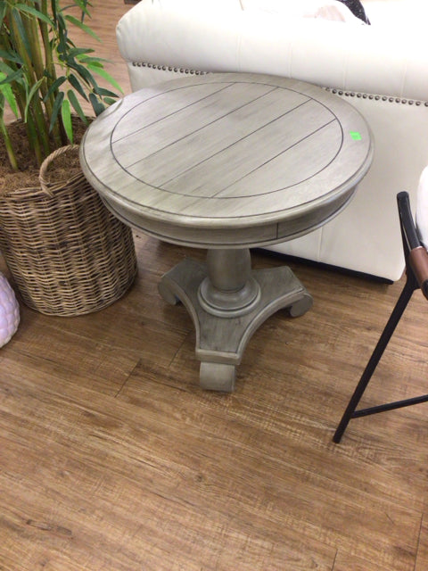 Round Grey Wood End Table