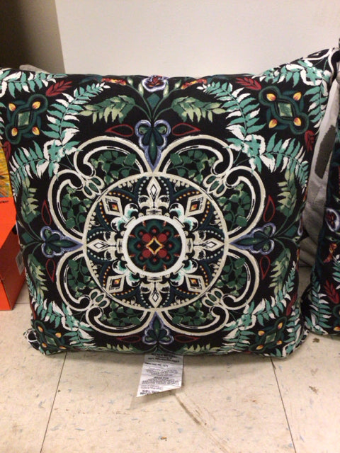 Black Floral Outdoor Pillow