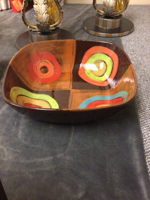 10 1/4" Square Vietri Made In Italy Brown Ceramic Bowl