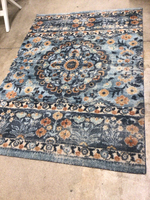 60 1/2" X 85" Blue Floral Rug