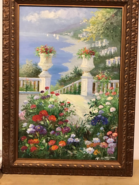 43"x22" Mediterranean Garden Ocean View. Art
