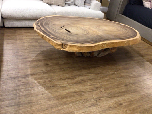 Wood Coffee Table W/Tree Trunk Base