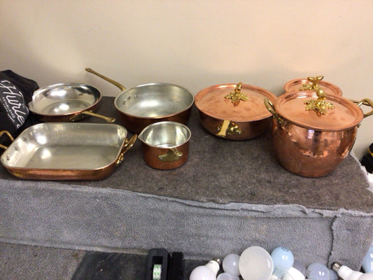 Set Of 10 Pc Ruffoni Historia Hammered Copper Set W/3 Lids