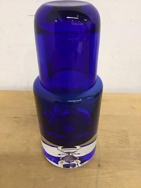 9" Lidded Cobalt Blue Carafe/ Bedside Bottle