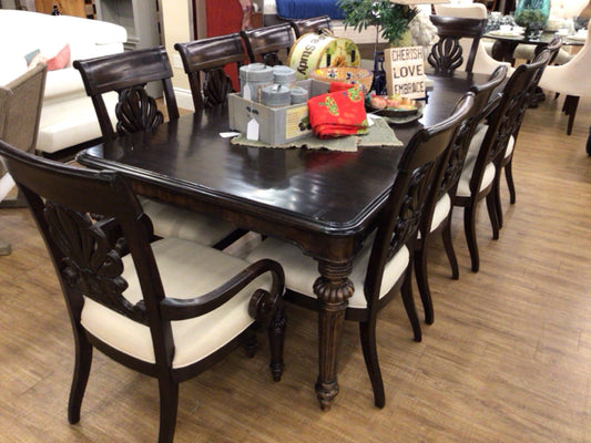 AS-IS Lexington Furniture Dark Wood Dining Table W/10 Chairs/2 Leaves