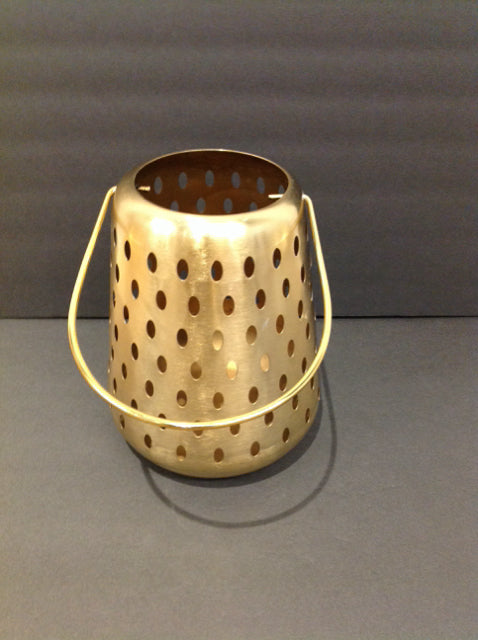 10.5" Burnished Gold Metal Hurricane Candle Holder
