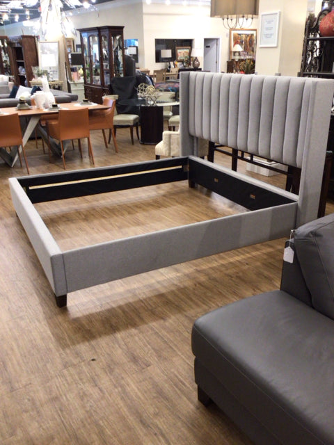 AS-IS Grey Tufted Fabric King Bed(No Supports)