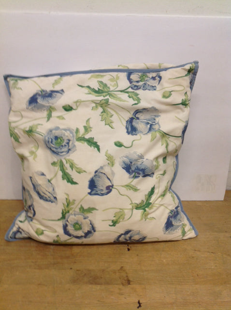 18" Blue & White Floral Cotton Pillow