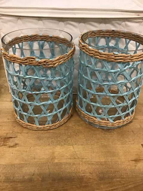 Pair Of 8" Amanda Lindroth Island Wrap Hurricanes Candle