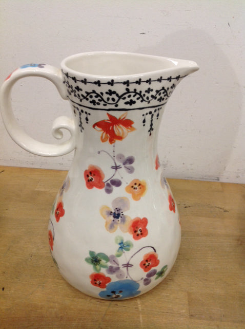12" Ceramic Anthropologie Floral Pitcher