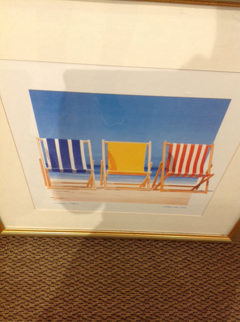 28" Sq Signed Beach Chair Art