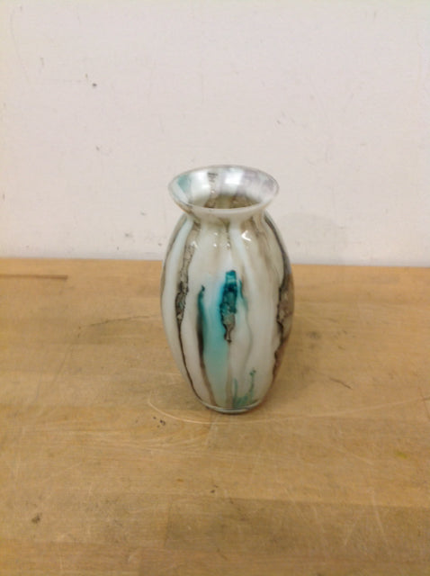 Vase- 8" Aqua & Tan Art Glass