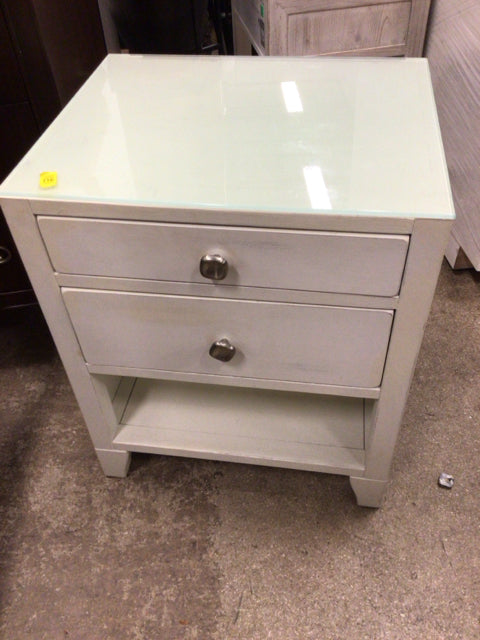 16 1/2" X 20" PB White Glass Top Two Drawer Nightstand