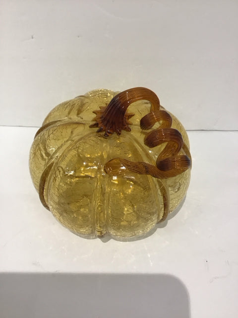 6" Art Glass Yellow Pumpkin w/Stem