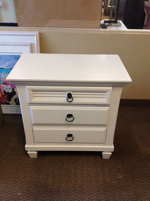 3-Drawer White Wooden Nightstand