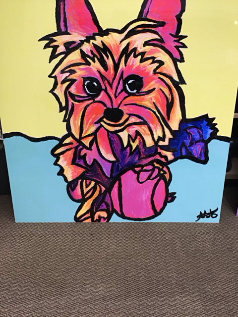 48" Sq. "Skippy Play Ball" Yorkie By Amanda Anthony