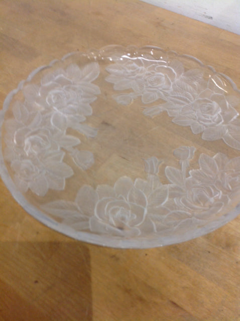 14" Frosted Floral Glass Plate