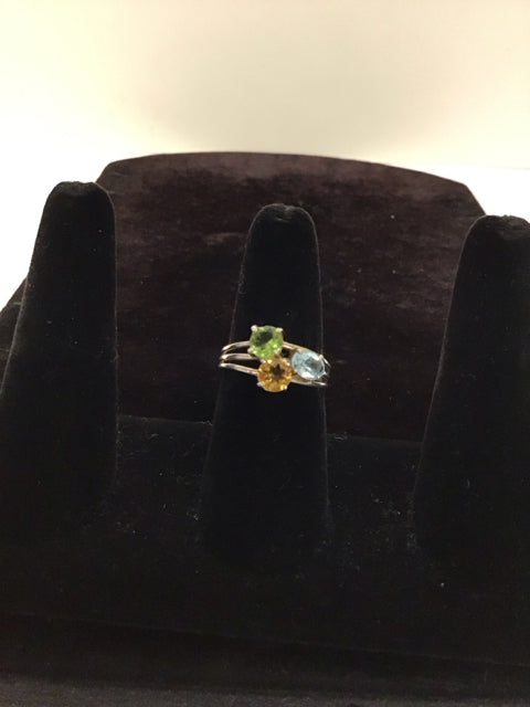 Silver Decorative Ring w/Multicolor Stones