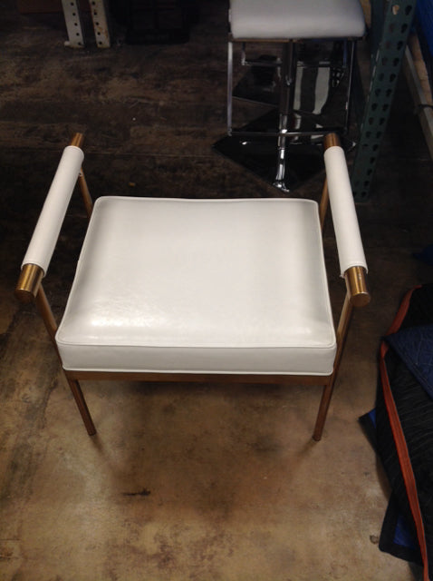 White Vinyl Upholstered & Brass Bench