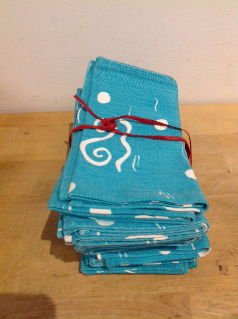 Napkins- Set Of 12 Aqua & White