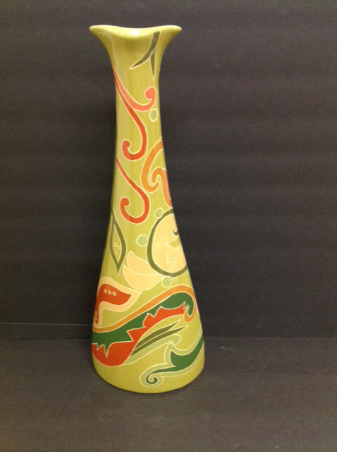18" Green/Rust Pattern Vase
