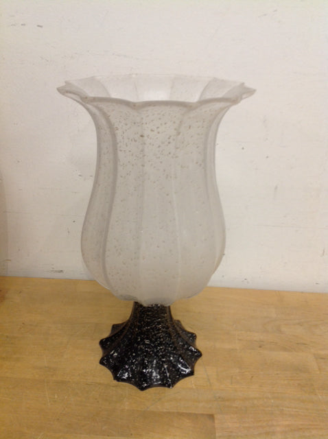Vase- 15" Footed Black & White Glass
