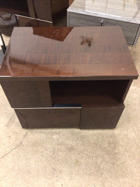 AS-IS Brown Lacqured Two Drawer Nightstand