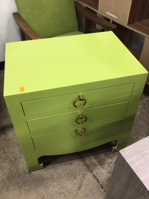 26" X 18 1/8" Lime Green Painted Three Drawer Nightstand