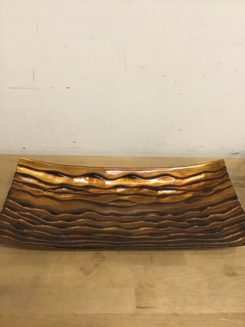 18" Amber & Black Glass Art Tray