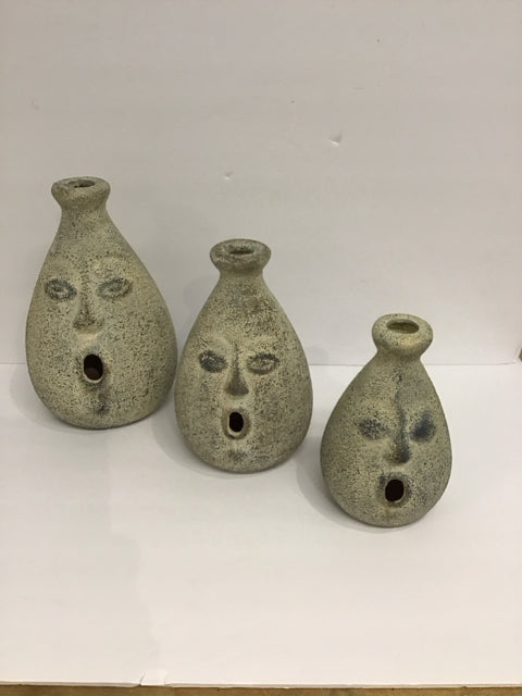 Set/3 Face Base w/Open Mouth Clay Vases