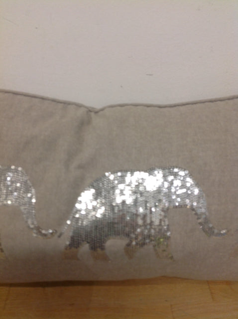 Pillow- 21" Grey Sequin Elephant Lumbar