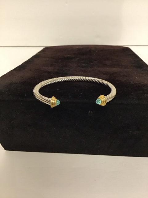 Yurman Style Thin Cuff Bracelet w/Aquamarine