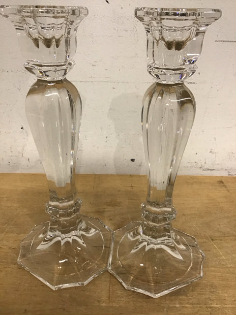 Pair Of 8.5" Oscar De La Renta Chippendale Crystal Candlesticks