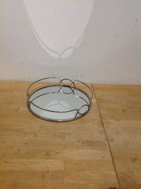 12" Round Mirror Tray Faux Bamboo Rail