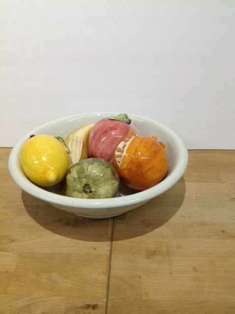 14" White Ceramic Bowl w/Ceramic Fruit