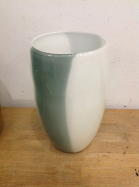 Vase- 11" White & Grey Glass