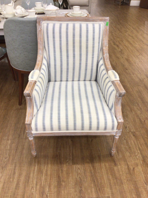 AS-IS Striped Fabric & Wood Arm Chair(Light Discoloration)