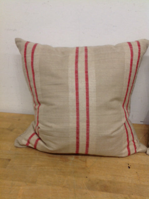 Pillow- 18" Tan & Red Linen