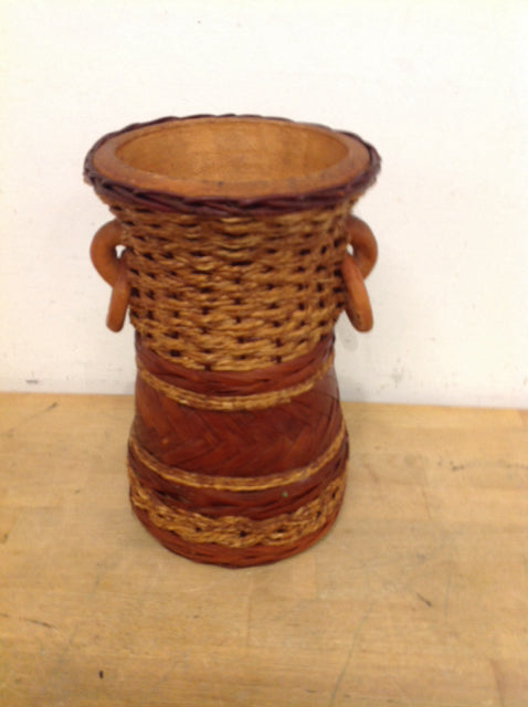 Vase- 11" Brown Rattan Pottery