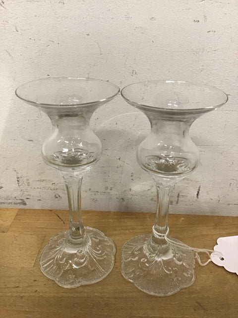 6" Pair Of Rosenthal Classic Rose Monbijou Glass Candlesticks
